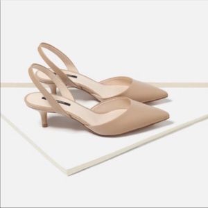 Zara nude kitten heel slingback shoes size 40